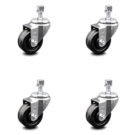 Service Caster 3.5 Inch Phenolic Wheel Swivel 12mm Threaded Stem Caster Set SCC-TS20S3514-PHR-M1215-4